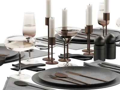 065 Tableware decor set 03 ceramic bronze black 3D model