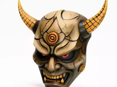 Japanese Oni Black Horn Nipponese mask toy 3D print model
