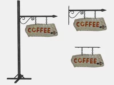 old stone cafe sign 02 Low-poly 3D model