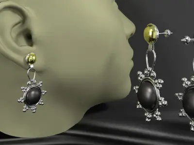 earrings pair of on mannequin head 3D model