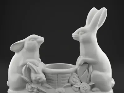 Cute Bunny Planter 3D STL File for Easter and Home Decor 3D print model