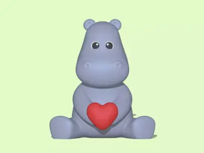 Cute Hippo Heart - Valentine Day 3D print model