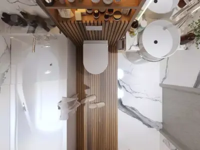 Realistic Modern Luxury Marble-Wood Bathroom Interior 3D Model 3D model