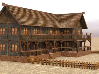 Textured medieval village house Low-poly 3D model