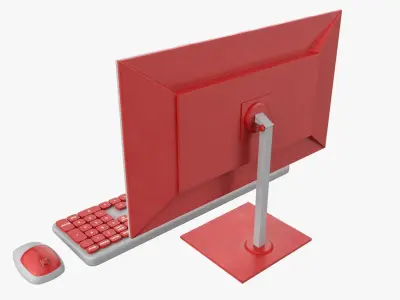 Wireles Computer Set Keyboard Mouse Monitor Red-White Version 3D model