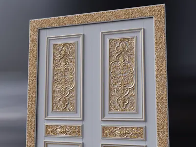 Oriental carved door Low-poly 3D model