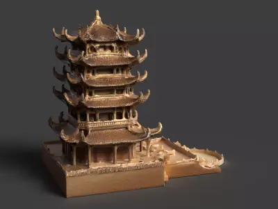  Chinese ancient house figure  Low-poly 3D model