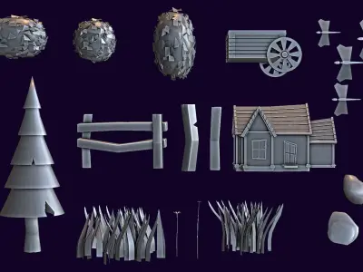 Lowpoly nature cabin collection Low-poly 3D model