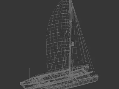 Luxury Sailing Catamaran with Red Spinnaker 3D model