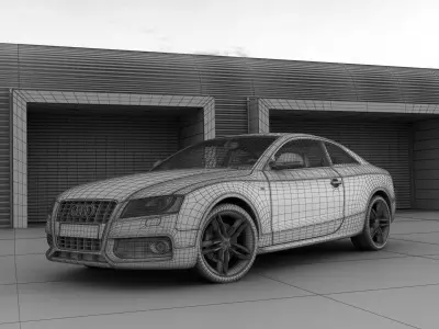 Grey Audi A5 Coupe Near The Garages 3D model