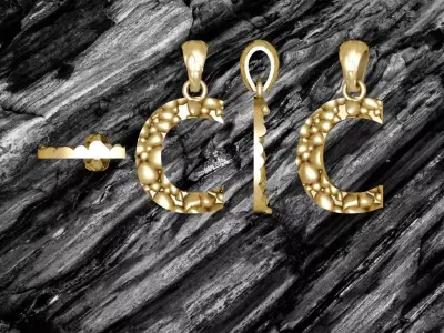  C LETTER Alphabet ROCKS PENDANT 3D print model 3D print model