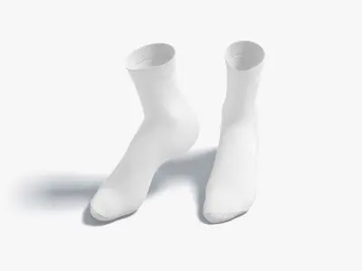 White Long Socks stand on tiptoe - fabric sox pair Low-poly 3D model