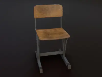 Old Japanese School Chair 03 Low-poly 3D model