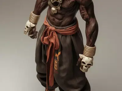 Muscular Warrior with Skull Fantasy Tribal Fighter 3D Low-poly 3D model