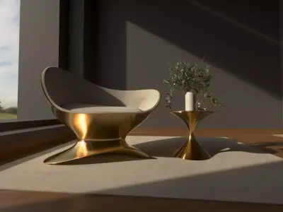Futuristic Gold Chair and Table Set - Free Form Design 3D model