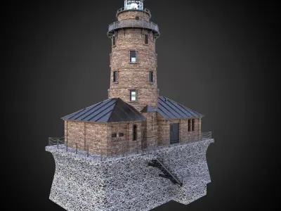 Lighthouse with building architecture and engineering structure Low-poly 3D model
