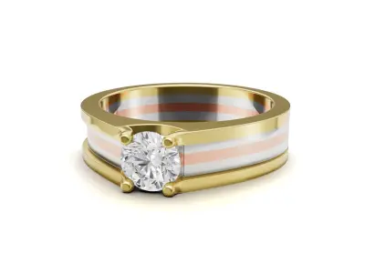 Tri-Color Solitaire Mens Engagement Ring Uniq Look 3D print model