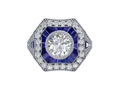 Solitaire Engagement Art Deco Ring 3D print model 8