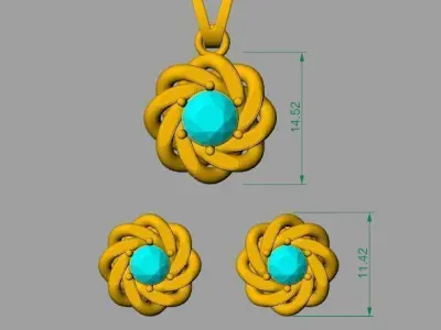 Pandent set stone pendant and earring 3D print model