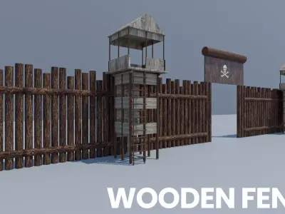  Wooden Security Fence 3D Model Low-poly 3D model