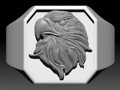 Eagle Head Cushion Man Ring Sculpture Jewelry Silver Gold  Print 3D print model