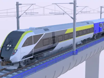 American train on bridge 3D model