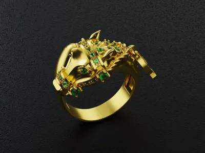  Horse with Horseshoe Ring  - Anillo Caballo Con Herradura 3D print model