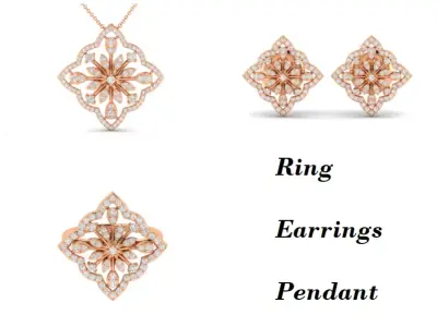 Women Pendant Earrings Ring set 3dm stl render detail 3D print model