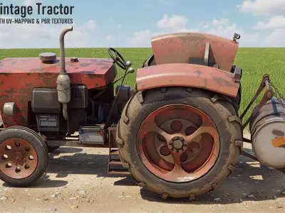 Rusty Vintage Tractor Low-poly 3D model