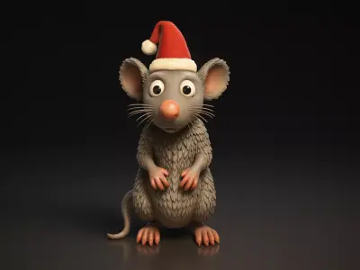 Christmas Mouse Festive Holiday Mouse Santa Hat Mouse  3D print model
