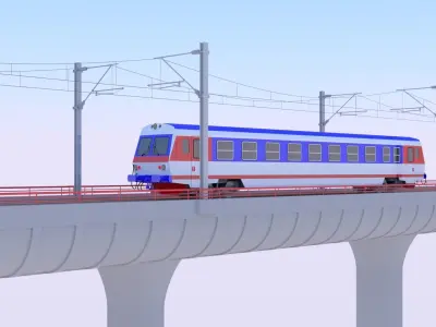 Bridge with passenger diesel train 3D model