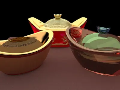 Chinese gold ingot 3D model 13