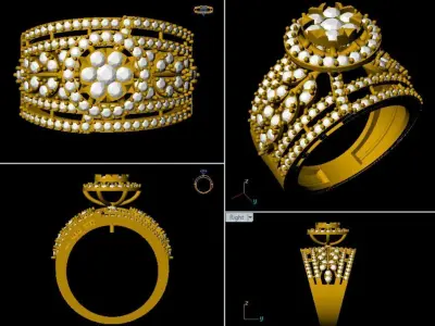 Floral Diamond Statement Ring    3D CAD Jewelry Model  3D print model
