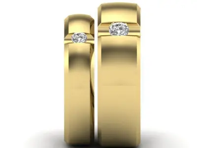 Solitaire Couple Band Ring 3dm stl render detail  3D print model