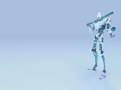 Sci-Fi Baseball Robot Character  Low-poly 3D model