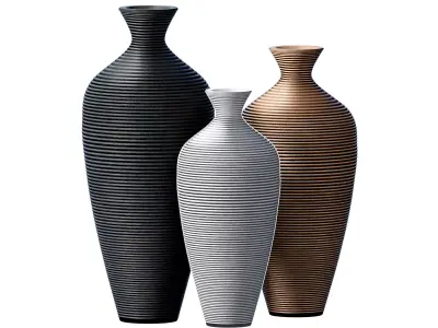 Decorative Fluted Floor Vase Urn Home Decoration Set 3D model
