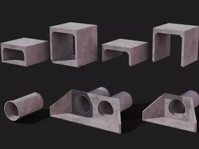 Cement or concrete pipe and box culvert for civil construction Low-poly 3D model