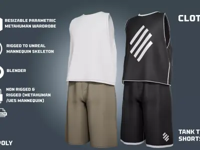 tank-top and short -clothyfic outfit Low-poly 3D model