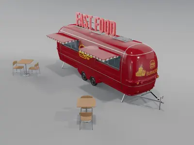 Red Fast Food Trailer 3D model