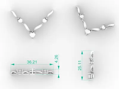 Romantic Three Heart Gemstone V-Necklace 3D print model