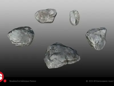 Realistic Asian Creek Rocks Set for Unreal Engine and Unity 3D Low-poly 3D model