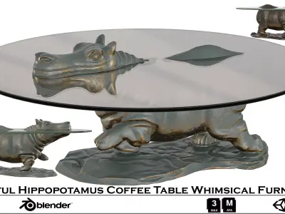 Playful Hippopotamus Coffee Table Whimsical Furniture Low-poly 3D model