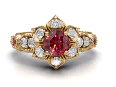 Floral Cluster Ring Vintage Beaded Shank CAD for Printing 3D print model