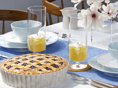 Tableware dining table with linens 3D model