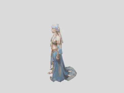 Stylized Bohemian Female Character with Staff Low-poly 3D model