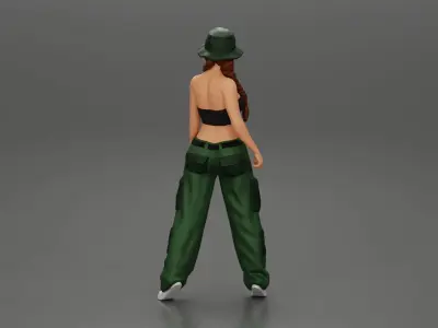 gangster lowrider girl posing in hat with pigtail hairstyle 3D print model