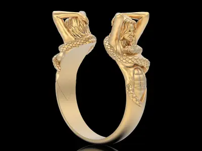 Girl snake ring gold printable jewelry 3D print model