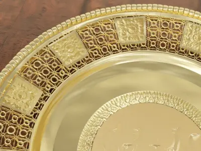 Decorative gold plate dish striped Lai Thai with asian Elephant 3D model