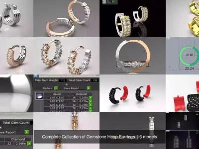 Complete Collection of Gemstone Hoop Earrings  3D Model Pack
