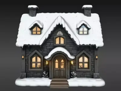Cozy Winter Village House 3D Model Christmas Decoration Low-poly 3D model